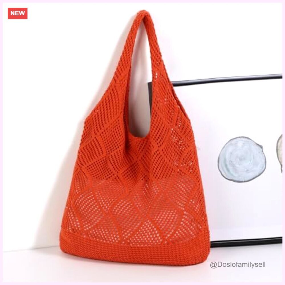 Large Crochet Mesh Tote Bag Foldable Beach Hobo Shoulder Bag - Picture 6 of 7